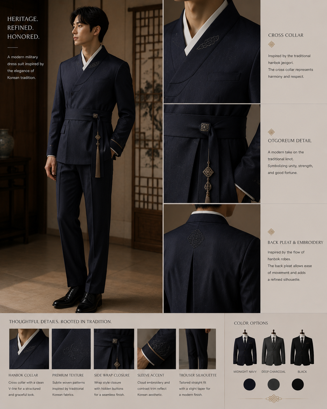 Navy hanbok-inspired suit